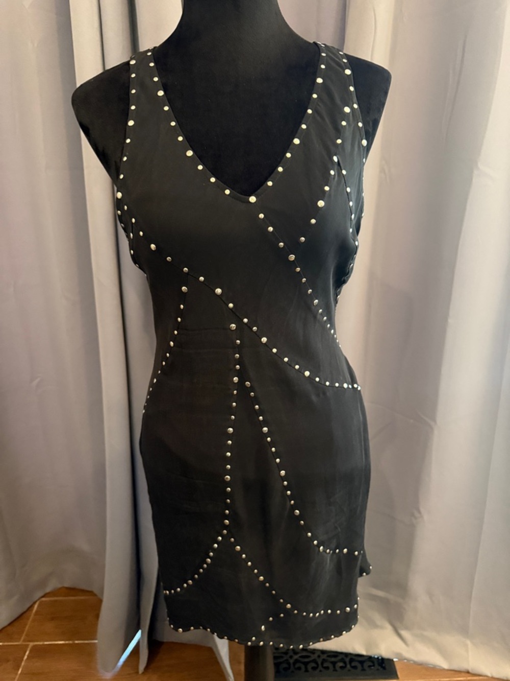 Minuet Petite Black Studded V-Neck Mini Dress